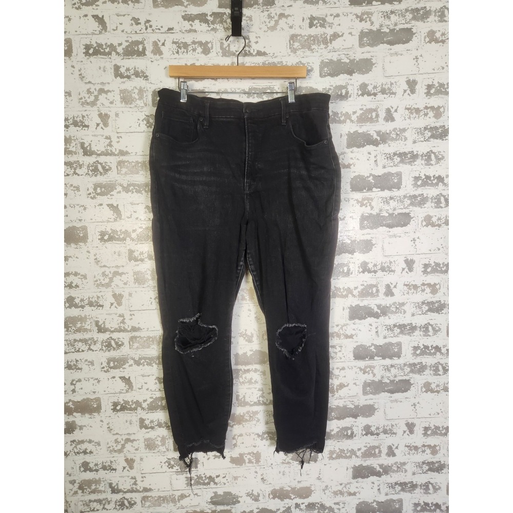 Good American Black Ripped Ankle Crop Jeans